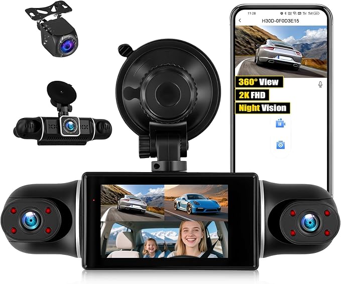 SIXTOP 360 Degree View 4 Channel Dash Cam, 2K Front and 1080P Rear Inside Left Right HD Dash Cam Camera for Cars WiFi & APP Control 8 IR Night Vision Loop Recording G-Sensor Parking Monitoring