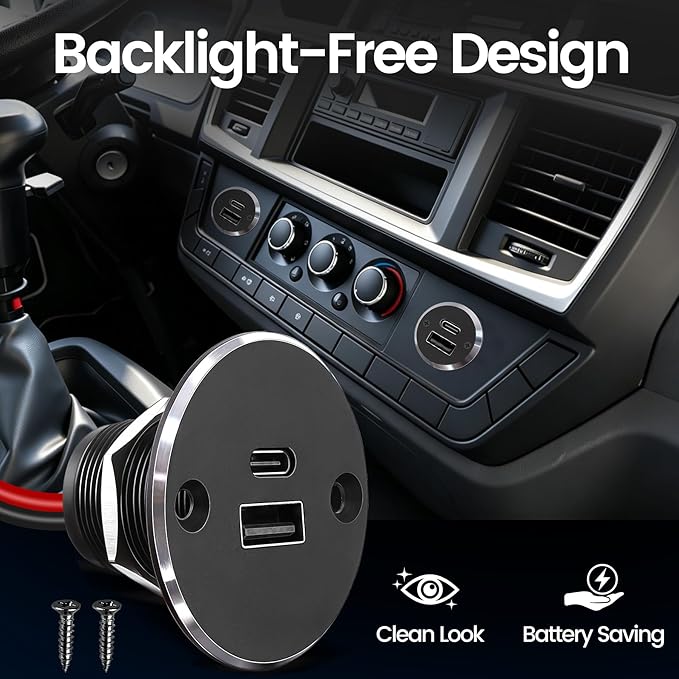 12V USB Outlet All-Aluminum QC 3.0 USB-A & USB-C PD3.0 Dual High-Speed Charger Socket, Recessed Mount Type-A Type-C Port for Camper Van Trailer RV Boat Truck (Big Version*2)