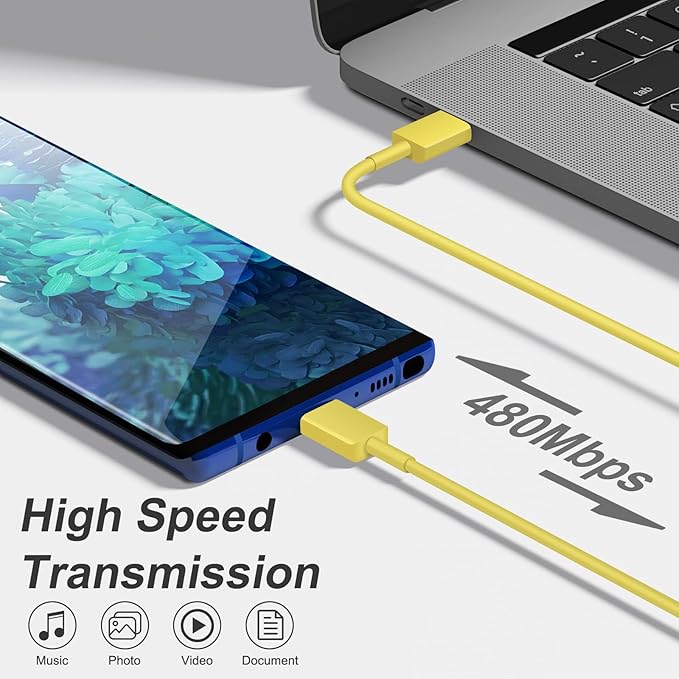 45W Tpye C Charger, USB C Charger 2-Pack iPhone 15 16 Charger 6FT with iPhone 16/16 Plus/16 Pro/16 Pro Max/iPhone 15/15 Pro Max/iPad Pro/AirPods/Galaxy S25 S24 S23 S22 S21,Android Charger(Yellow)