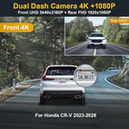 Fitcamx Front 4K+Rear 1080P Dash Cam Adapts for Honda CR-V 2023-2026 & Hybrid (Black), OEM Factory Look, 2 Way HD Video, Built-in WiFi & APP, Loop Recording, G-Sensor, Easy to Set, 128GB Card
