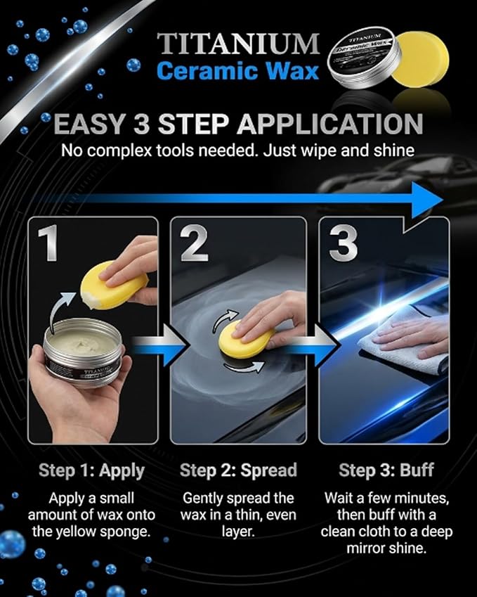 Titanium Ceramic Wax Cream Mirror Shine Car Scratch Repair Coating Paste, Polishing Paint Remover for Auto Vehicles, Graphene Nano Hybrid Care Kit for Tire Wheel Cleaning(4PCS)