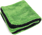 1200GSM Microfiber Car Drying Towel, Double-Twist Loop, Ultra-Absorbent, Quick-Dry, Lint- & Streak-Free, Scratch-Safe, for Car Wash & Detailing (1 Pack) (Dark Grey & Green, 16" x 16")