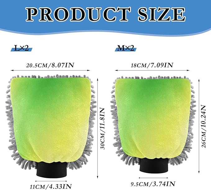 Qilmy Green Gradient Pattern Microfiber Chenille Car Wash Sponge Scratch Free Car Wash Mitt Absorbent Mitt Sponge for Trucks SUVs Car Washing Home Cleaning, Large