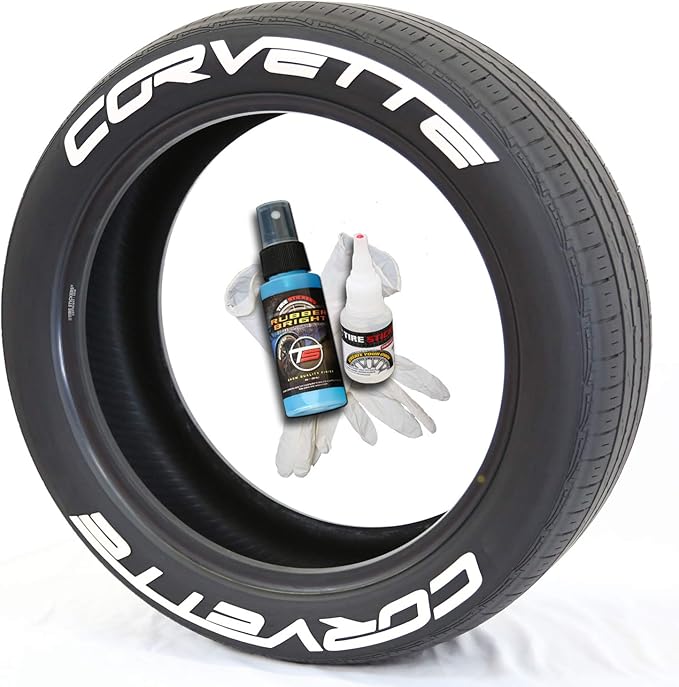 Tire Stickers Corvette Permanent Tire Lettering Kit with Glue - Custom Sizing & Colors (Pack of 8)