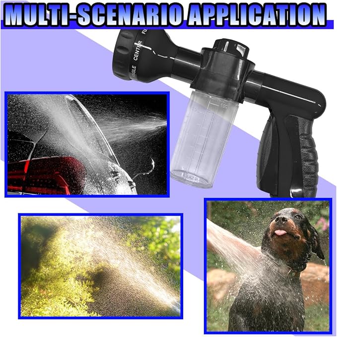 High Pressure Car Wash Foam Gun, 8 Way Spray Pattern Garden Hose Nozzle with 3.5oz/100cc Soap Dispenser, Adjustable Hose Spray Nozzle for Car Washing, Pet Shower, House Cleaning (Black)