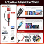 Cruise Essentials 2026, Dual Type-C 4 in 2 Multi Charging Cable for iPhone Watch Charger/iPhone 17/IP, iWatch Charger,Charger for Multiple Devices Compatible with iWatch 11-2/Ultra/iPhone 17-8,Car 5FT