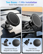 for MagSafe Car Mount Charger, 15W Fast Charging Magnetic Wireless Car Charger, [3000gf Ultra Magnet] Magnetic Phone Holder for Your Car, 360° Air Vent/Dashboard Car Bracket Stand for iPhone & Android