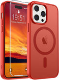 SUPFINE Magnetic for iPhone 14 Pro Max Case (Compatible with MagSafe) (Military Grade Drop Protection) Slim Translucent Matte Shockproof with Anti-Fingerprint Phone Case,Red