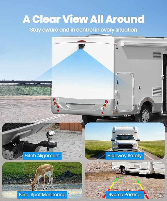 AUTO-VOX 7" Wireless RV Backup Camera Plug and Play: Pre-Wired for Easy Setup, Features 1080P HD, Night Vision, Wide Angle & Stable Signal for Trailers, Campers, Motorhomes
