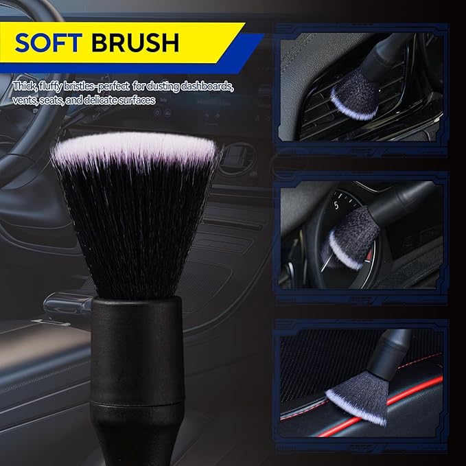 3PCS Car Detailing Brush Set, Ultra Soft Bristle Auto Interior Cleaning Brushes, Scratch-Free Dashboard Duster Kit for Vents, Leather, Screen, Console and Household Cleaning