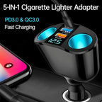 Cigarette Lighter Adapter, USB C Car Phone Charger Adapter with Voltmeter, QC3.0 & PD 24V Cigarette Lighter Splitter, 12V USB Outlet Car USB Charger Fast Charging for Phone Tablets Dashcam