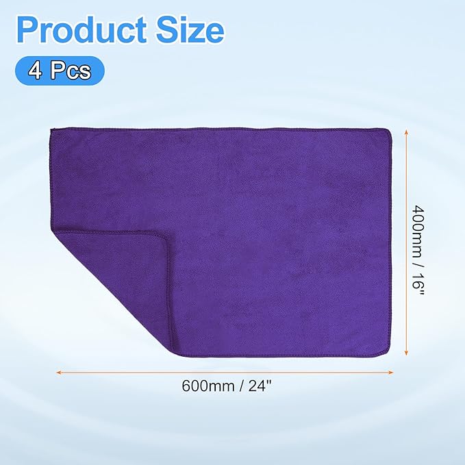 HARFINGTON 4 Pack Microfiber Cleaning Cloth, 24" x 16" Multi-Functional Cleaning Towels Reusable Absorbent Rags for Car Wash Kitchen Household Window Clean, Purple