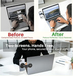 Invisible Adjustable Magnetic Laptop Phone Holder for Dual Screen, Foldable Continuity Camera Mount for Magsafe iPhone 12-7, Aluminum Monitor Side Mount Stand for MacBook, Tesla, iMac
