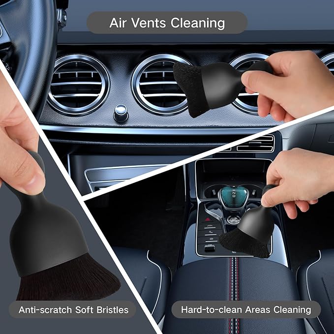 Qydipclin 7pcs Windshield Cleaner Tool Car Window Cleaning Wash Kit with 4 Reusable Microfiber Pads 1 Spray Bottle and Extendable Handle Auto Glass Wiper Kit, Blue&Gray