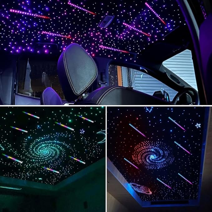 AKEPO 36W 4 Color Twinkle Fiber Optic Starlights Headliner Lights Kit, Optical Fibers Music Sync Bluetooth APP Control Starlight Kit, 2000pcs*13.1ft +240pcs Colorful Shooting Star