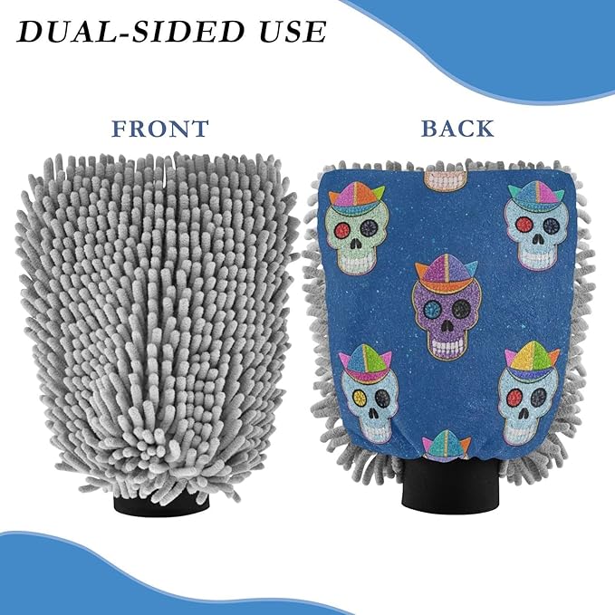 Fake Glitter Cartoon Hat Skull Blue Cool Car Wash Mitts Scratch-Free Wash Mitts For Cars Washing Car Washer Sponge