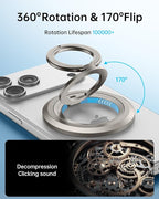 SYNCWIRE for MagSafe Ring Phone Holder, 360° Rotation Magnetic Cell Phone Grip Dual-Sided Magnets Phone Ring Kickstand Compatible with iPhone 17 16 15 14 13 12 Pro Max MagSafe, Android, Samsung etc.