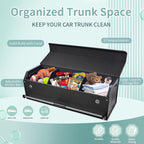 Car Trunk Organizer, Leather Trunk Organizer for Suv with Lid and Push-pull Handle Car Trunk Leather Storage Box Extra Large Cargo Storage (Black, 41.3 x 11.4 x 12.2in)