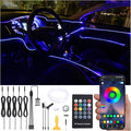 Car Ambient Lighting Optic Fiber 64 Colors Music Sound Active with RF Remote Control + APP Control Car Decorative Atmosphere Lighting Kit DC 12V 1W 6m
