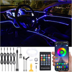 Car Ambient Lighting Optic Fiber 64 Colors Music Sound Active with RF Remote Control + APP Control Car Decorative Atmosphere Lighting Kit DC 12V 1W 6m