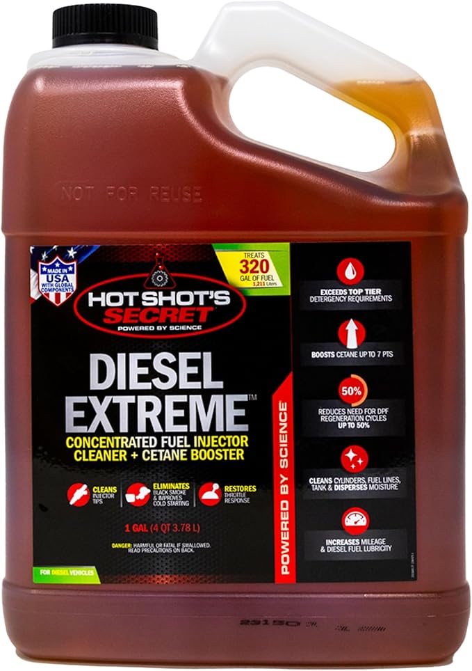 Hot Shot’s Secret Diesel Extreme 1 Gallon – Treats 320 Gallons – Concentrated Diesel Fuel Additive, Fuel System Cleaner and Injector Cleaner, Restores Engine Performance