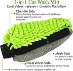 Collapsible Bucket with 3-in-1 Car Wash Mitt, Coral Velvet + Weave + Chenille Microfiber Glove Sponge, 10L (2.6 Gallon) Portable Folding Basin Pail for Household Cleaning