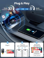 Mini Wireless Carplay and Android auto Adapter with Fastest Connection Car, No Latency Wireless Carplay Adapter, for Cars from 2016 & Phone with iPhone 6 or Above/Android 10+, USB-A/Type-C Black