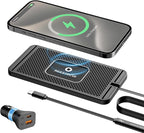 Wireless Charging Pad for Car, REESTECQI 15W Wireless Car Charger Pad Type C Charging Mat Non Slip [PD 40W Car Charger Incl] for Airpods iPhone 16/15/14/13, Samsung S24/S23/S22 (1 Meter Cable)