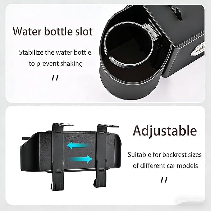 4-in-1 Back Seat Car Organizer – Premium Nappa Leather Storage Caddy with Cup Holder, Tissue Dispenser & Phone Pocket for Kids & Travel | Universal Fit for SUVs, Vans & Cars (Black)