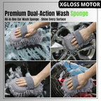 XGloss Motor™ Premium Dual-Action Wash Sponge – Scratch-Free Car Wash Sponge with Soft Foam Side & Bug Removal Scrub Backing