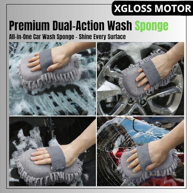XGloss Motor™ Premium Dual-Action Wash Sponge – Scratch-Free Car Wash Sponge with Soft Foam Side & Bug Removal Scrub Backing