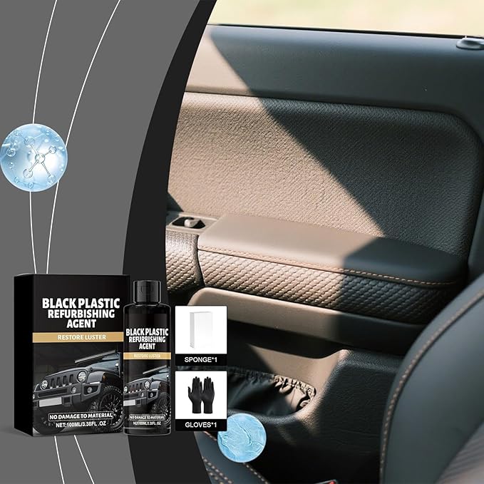 Long-Lasting Trim Restorer - 100ml Interior Polish, Car Dashboard with Applicator Sponge, Black Restorer with Protective Gloves, Detailing Supplies, Shine Coat for Interior Restoration