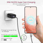 Super Fast Charger Type C Kit, VELOGK 25W PD PPS USB C Wall/Car Charger for Samsung Galaxy S26/S25/S24/S23 Ultra/S23+/S23/S22/S21/S20/Plus/Ultra/FE, iPad, with 2X Nylon USB C-to-C Cable(10ft+3.3ft)
