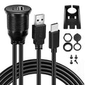 Dual Port USB A/C 2.0 Male to USB A/C 2.0 Female Extension Cable,Flush Mount Waterproof Panel Cable for Car,Truck,Boat,Motorcycle Dashboard 3.3ft