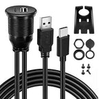 Dual Port USB A/C 2.0 Male to USB A/C 2.0 Female Extension Cable,Flush Mount Waterproof Panel Cable for Car,Truck,Boat,Motorcycle Dashboard 3.3ft
