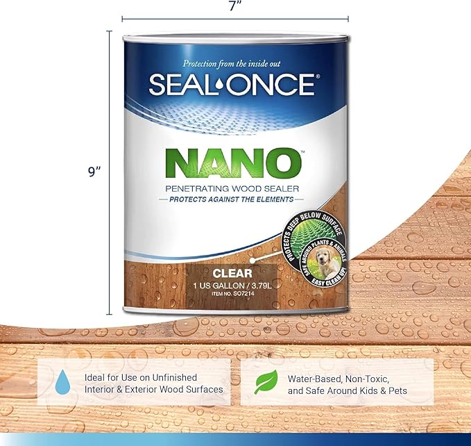 Seal-Once Nano Penetrating Wood Sealer - Premium Waterproof Sealant - 2 Gallon Clear Wood Sealant