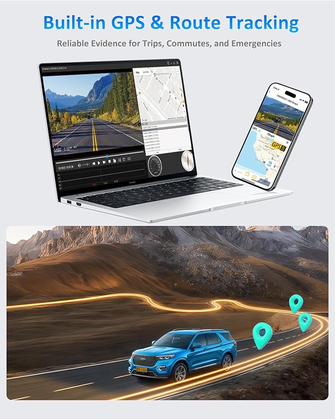3 Channel Dash Cam Front and Rear Inside, 4K+720P+720P Dashcam, 5GHz WiFi GPS Dash Camera for Cars with 64GB Card, 24H Parking Monitor, Super Night Vision, Loop Recording, G-Sensor, WDR for Car Camera