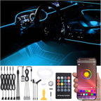6 m Optic Fiber Car Ambient Lighting Kit Bluetooth App Control + RF Remote Control 64 Colors Multicoloured Music Interior Footwell Lighting Kit 12V 1W