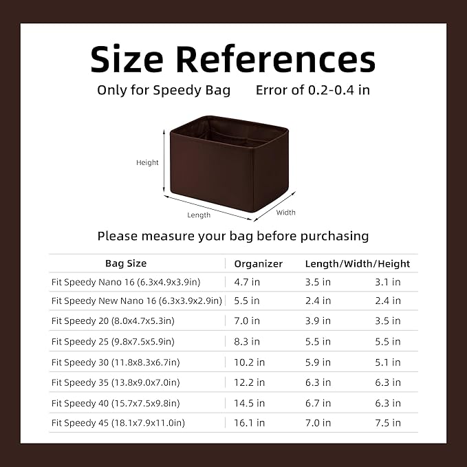DGAZ Silk Purse Organizer Insert Fits LV Speedy 16/20/25/30/35/45 bags，Silky Smooth Bag Organizer，Luxury Handbag & Tote Shaper（Global Brown，SP35）