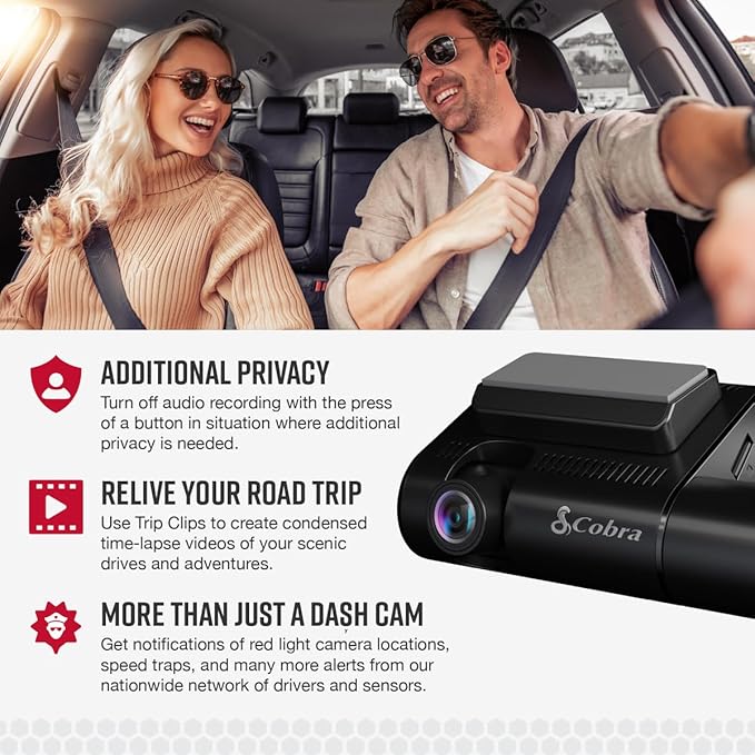 Cobra SC 220C Smart Dash Cam + Cobra 2.5A Micro USB Adapter Hardwire Kit