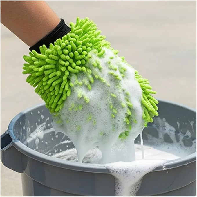 Microfiber Car Wash Gloves - Super Soft Scratch-Free Wash Mitts for Detailing and Cleaning (1/2PCS)(2pcs Green)