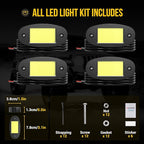 Hovano 4 Pods COB White Rock Lights, 120 COB Chips 6500K Pure White Super Bright Neon Underglow, IP68 Waterproof Shockproof Off-Road Light Kit for Pickup Trucks, SUV, UTV, ATV, RZR, Cars Boats