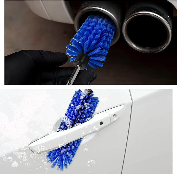 Drill Brush for Car Wheel, Highly Dense Wheel Rim Cleaning Brush with 1/4" Drill Shank, Durable Power Scrubber Brush Attachment for Auto Detailing Engines Exhaust Rims