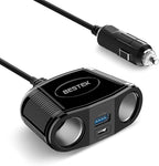 BESTEK 4 in 1 Cigarette Lighter Splitter-150W Cigarette Lighter Adapter with Dual 12v Splitter QC3.0 and USB-C PD30W, Cigarette Lighter USB Charger Fast Charger for Dash Cam, GPS, iPad/Laptop/Phone