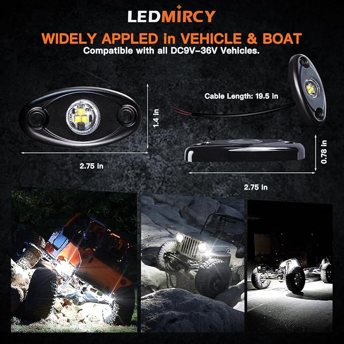LEDMIRCY Pure White Rock Lights 30PCS 6000K Super Bright Rock Light White for Off Road Trucks ATV UTV SUV Boat Car Underglow TRAI Rig Light Underbody Neon Lights High Power Waterproof Shockproof