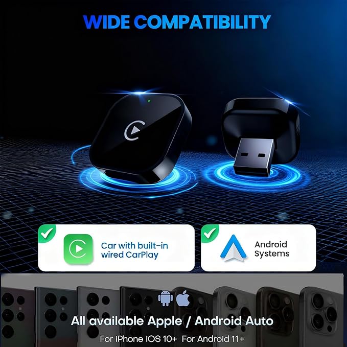 2026 Upgraded Wireless CarPlay Adapter - Fast Auto-Connect, Stable Connection, Mini Size Plug & Play Adapter for iPhone & Android Auto Compatible Cars