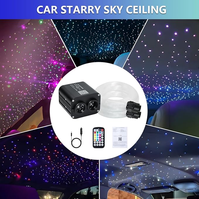 Starlight Headliner Kit,Twinkle + Music Sync Dual Color Fiber Optic Star Ceiling Lights with APP Remote Control, RGBW Star Lights for Car/Home Ceiling Decor, 1000pcs 13.1ft