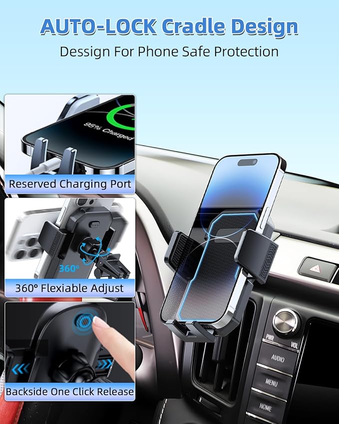 PZK Car Phone Mount for Toyota Tundra 2007 2008-2011 2012 2013 /Sequoia 2008-2011 2012 2013 Accessories Custom Air Vent Phone Holder Auto Lock Hands Free 360° Rotation Phone Automobile Cradles