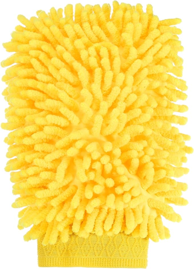HARFINGTON Chenille Microfiber Car Wash Mitts 9.8" x 7.9" Scratch Free Wash Gloves Absorbent Double Sided Plush Cleaning Drying Mitts for Car Washing Home Yellow