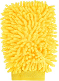 HARFINGTON Chenille Microfiber Car Wash Mitts 9.8" x 7.9" Scratch Free Wash Gloves Absorbent Double Sided Plush Cleaning Drying Mitts for Car Washing Home Yellow